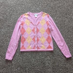 Y2K Argyle Cardigan Size Small Pink